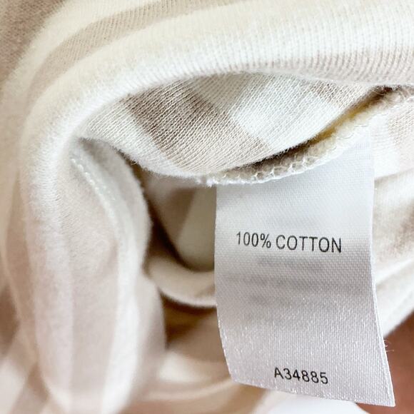 Appleseeds Womens Turtleneck Shirt Striped Tan Cream Beige 100% Cotton Large - Picture 5 of 6